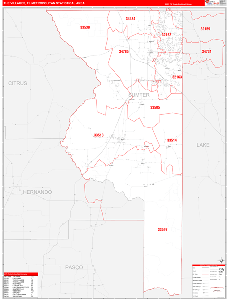 The Villages Metro Area Digital Map Red Line Style